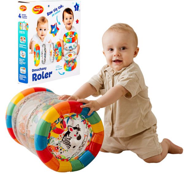 DUMEL Dmuchany roler do nauki raczkowania 44cm grzechoczące piłeczki